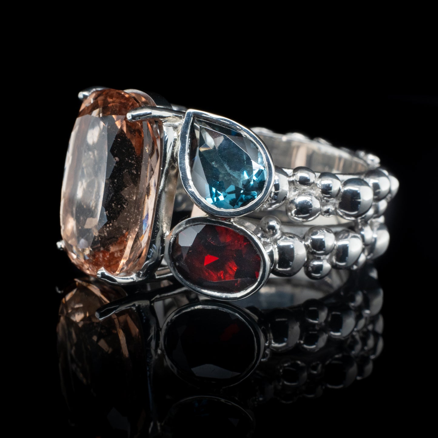 Morganite Triple Stone Statement Ring