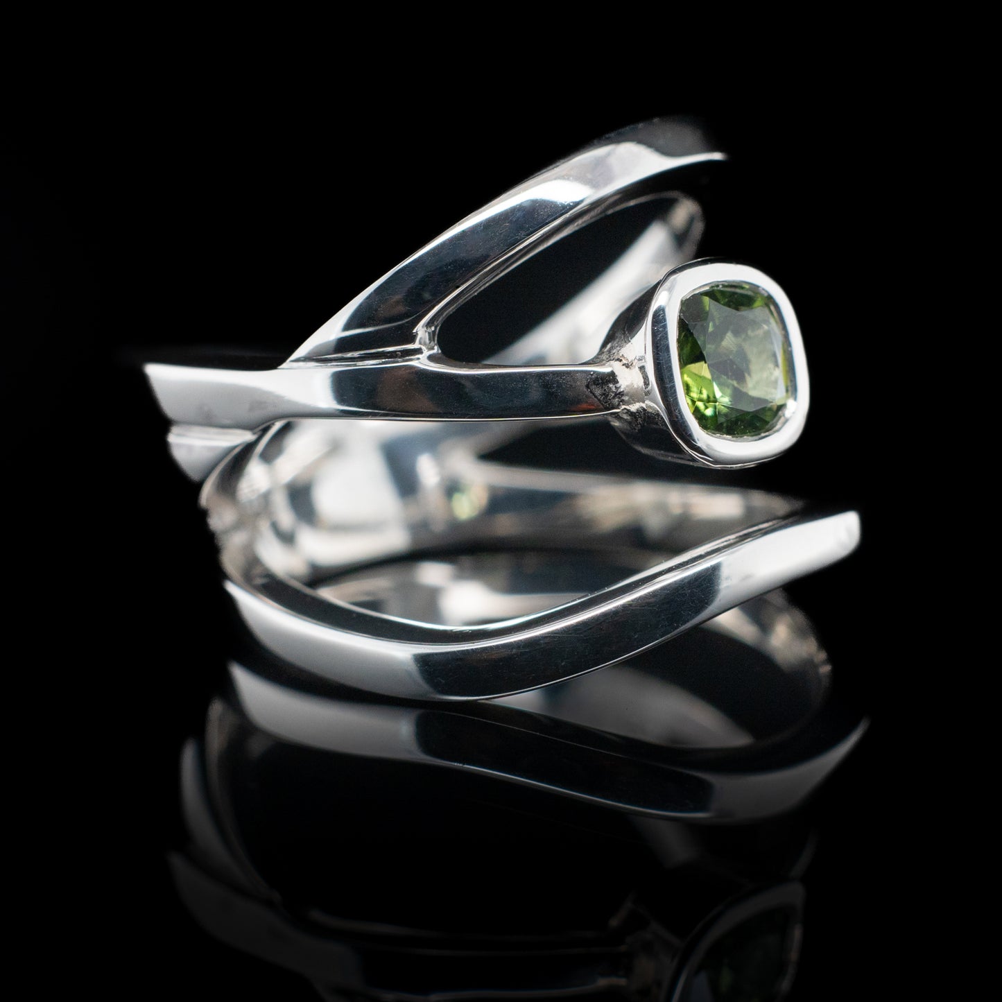 Natural Green Tourmaline Spiral Ring