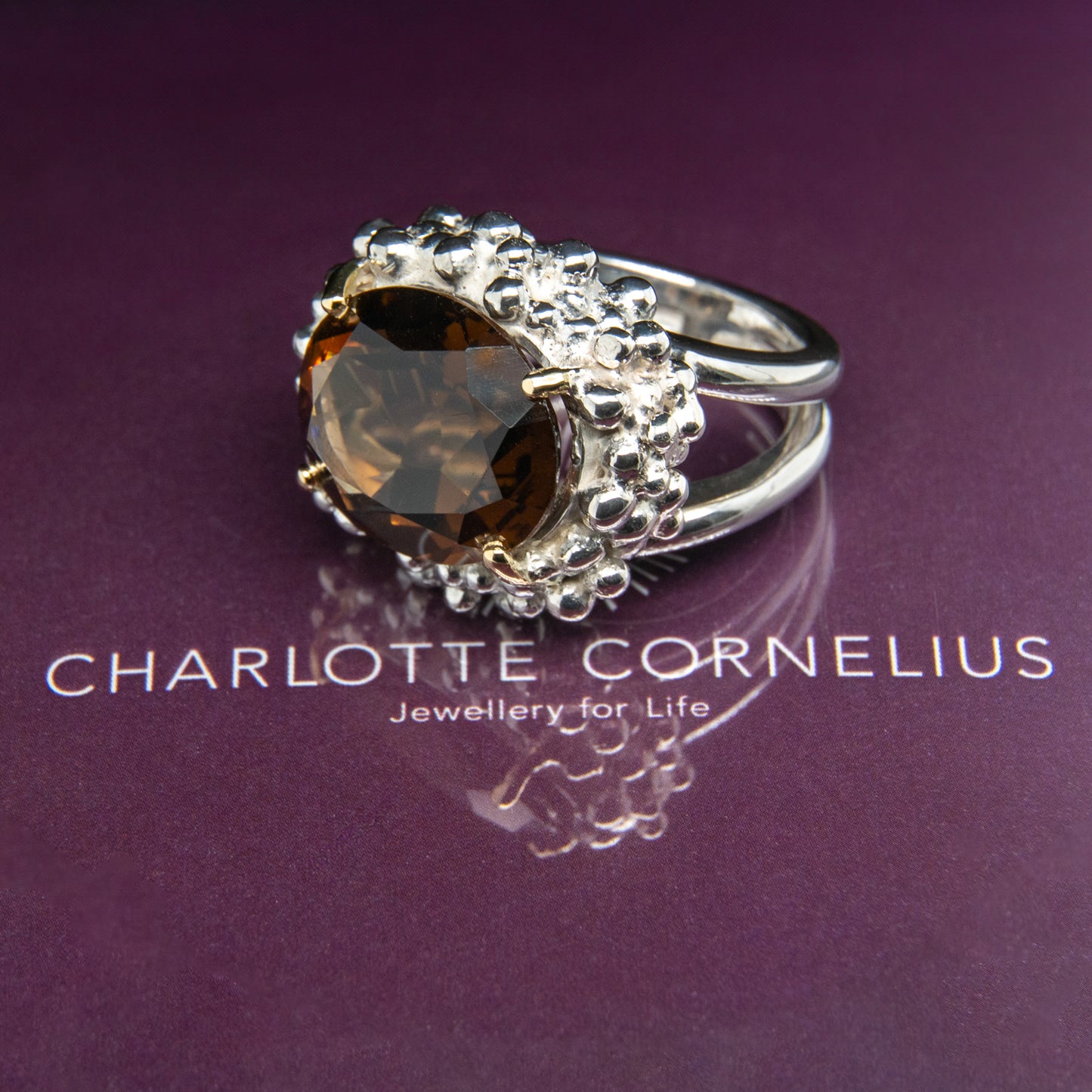 Split Bubble Ring with Smokey Quartz in Sterling Silver