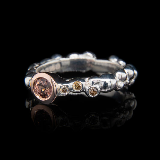 Pebble ring with Orange Sapphire in Sterling Silver