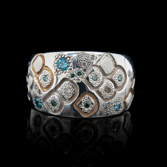 Chunky Mermaid Flush Scale Ring with Blue Diamonds