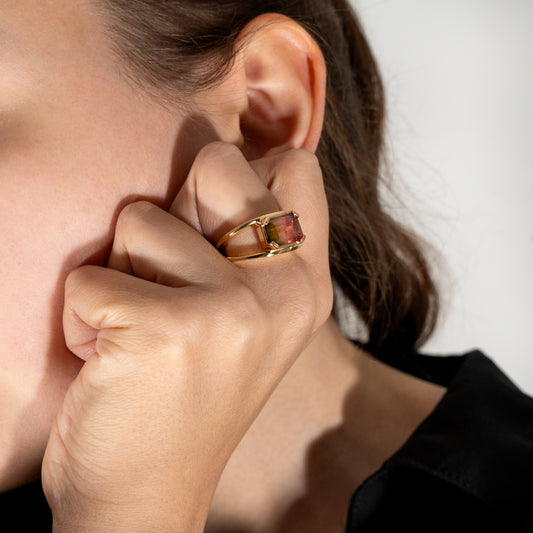 Watermelon Tourmaline Split Band Ring