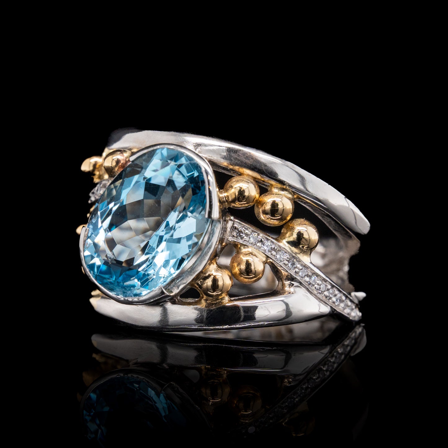 Aquamarine Triple Band Ring with Diamonds