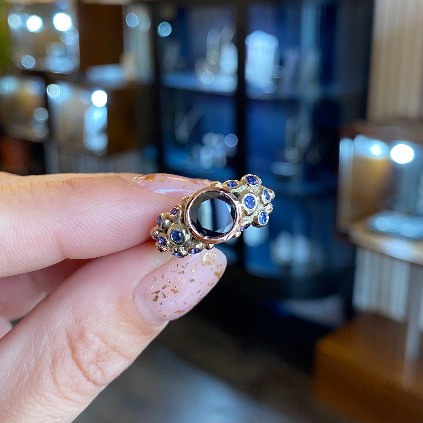 Black Diamond & Violet Sapphire Ring