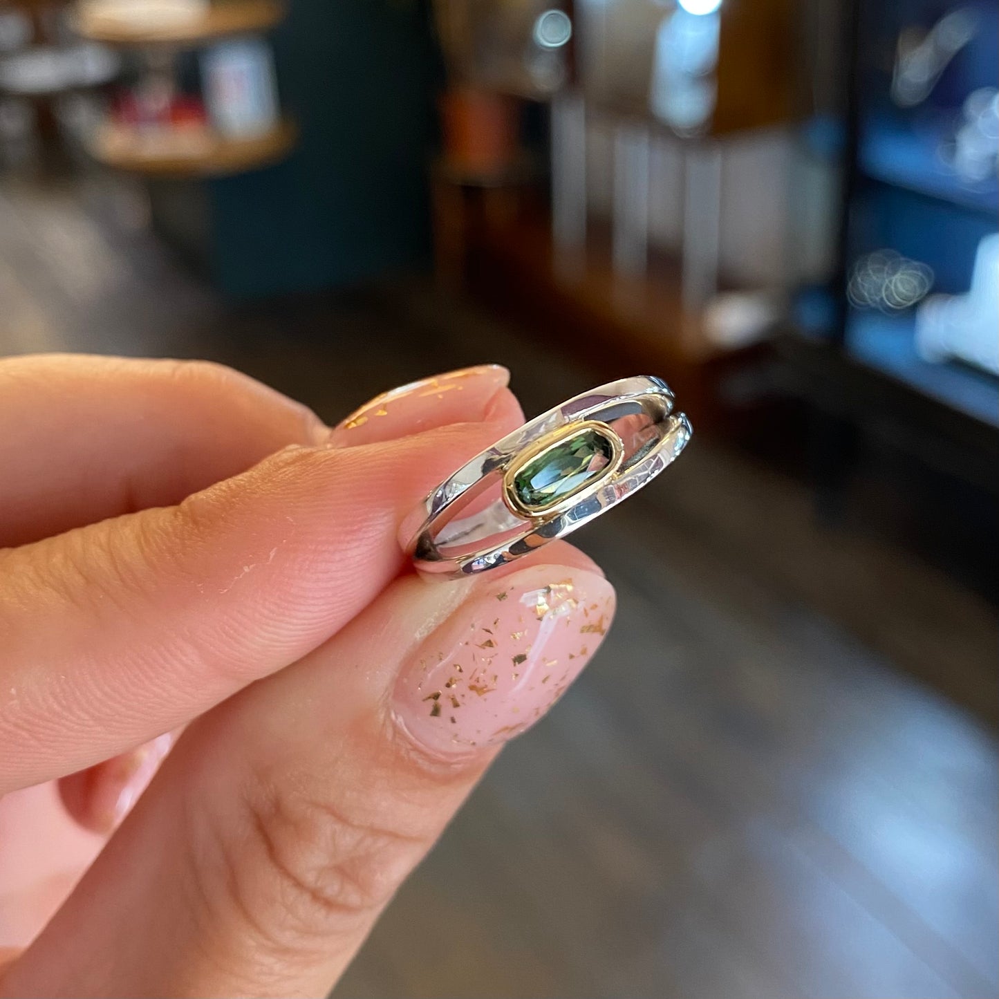 Green Tourmaline Split Band Ring