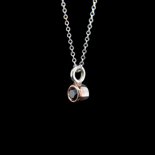 Black Diamond Pendant in Sterling Silver & Rose Gold