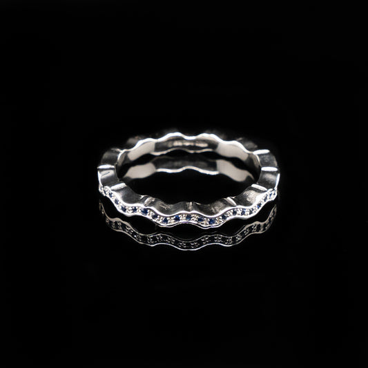 Deep Blue Sapphire Surf Wave Ring