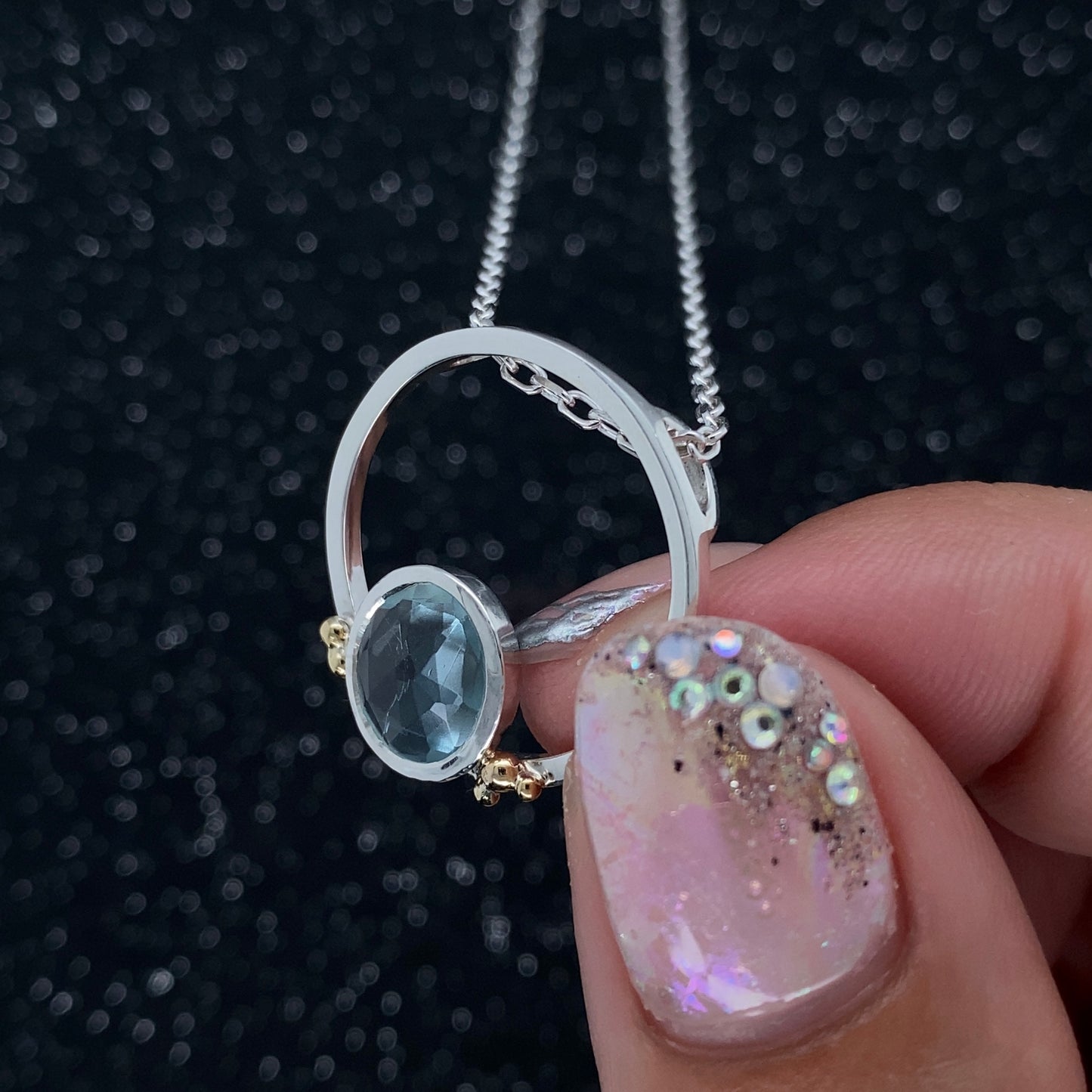 Aquamarine Circle Pendant in Sterling Silver