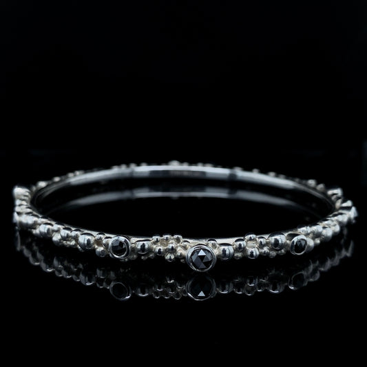 Black Diamond Sea Spray Bangle in Sterling Silver
