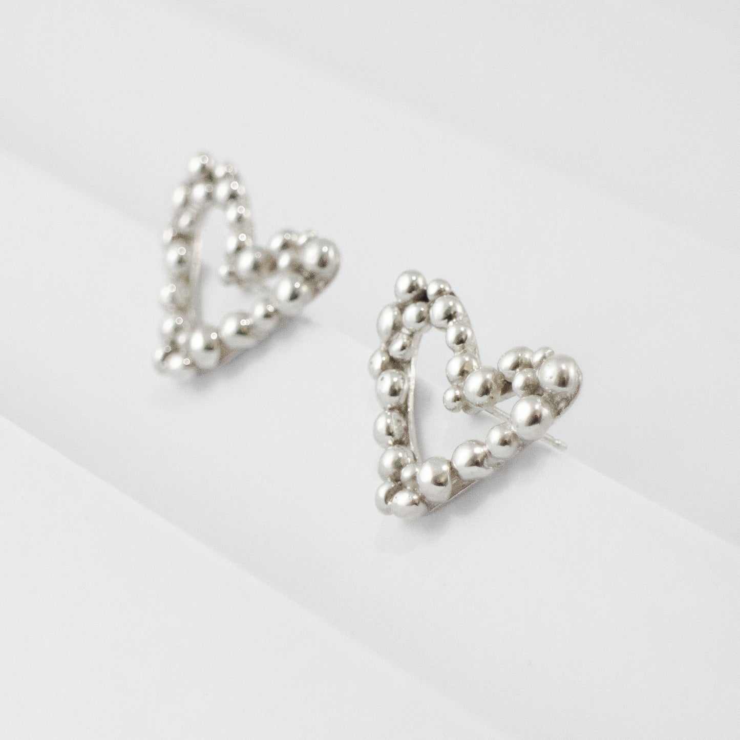 Bubble Heart Stud Earrings in Sterling Silver