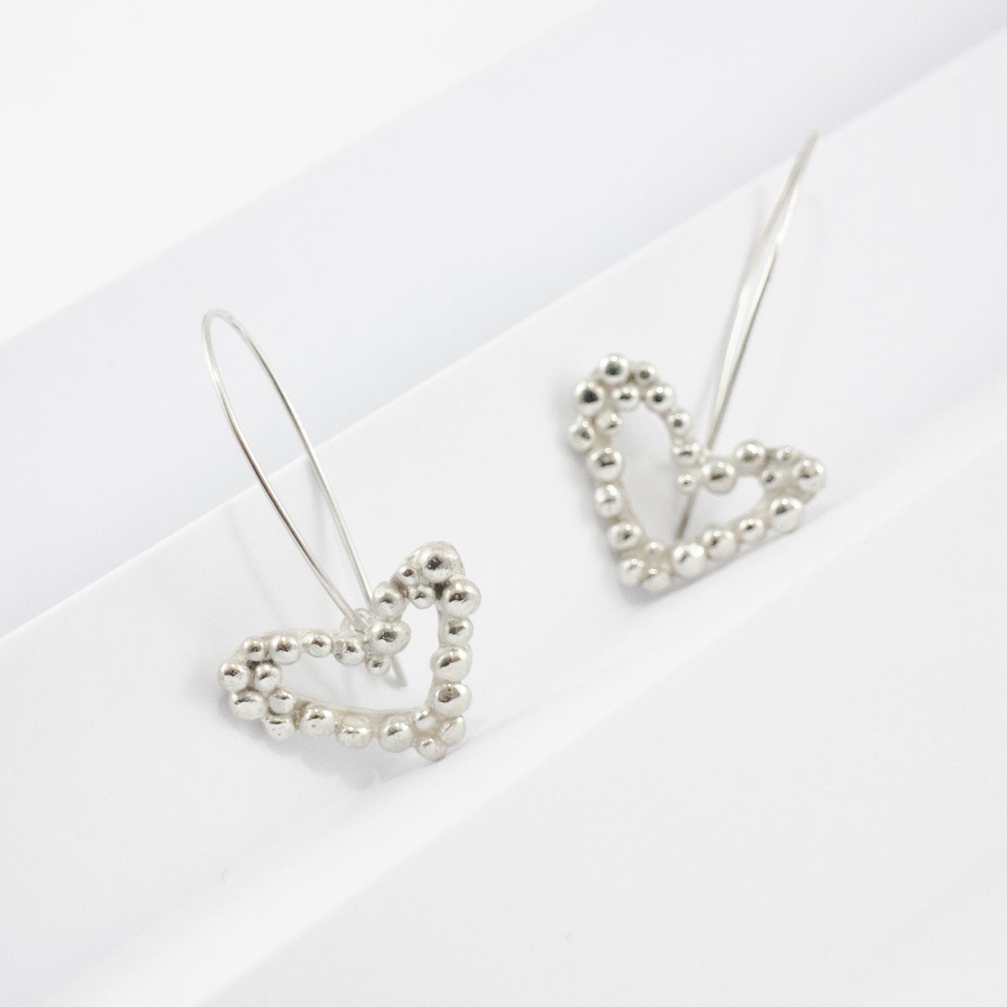 Bubble Heart Drop Earrings in Sterling Silver