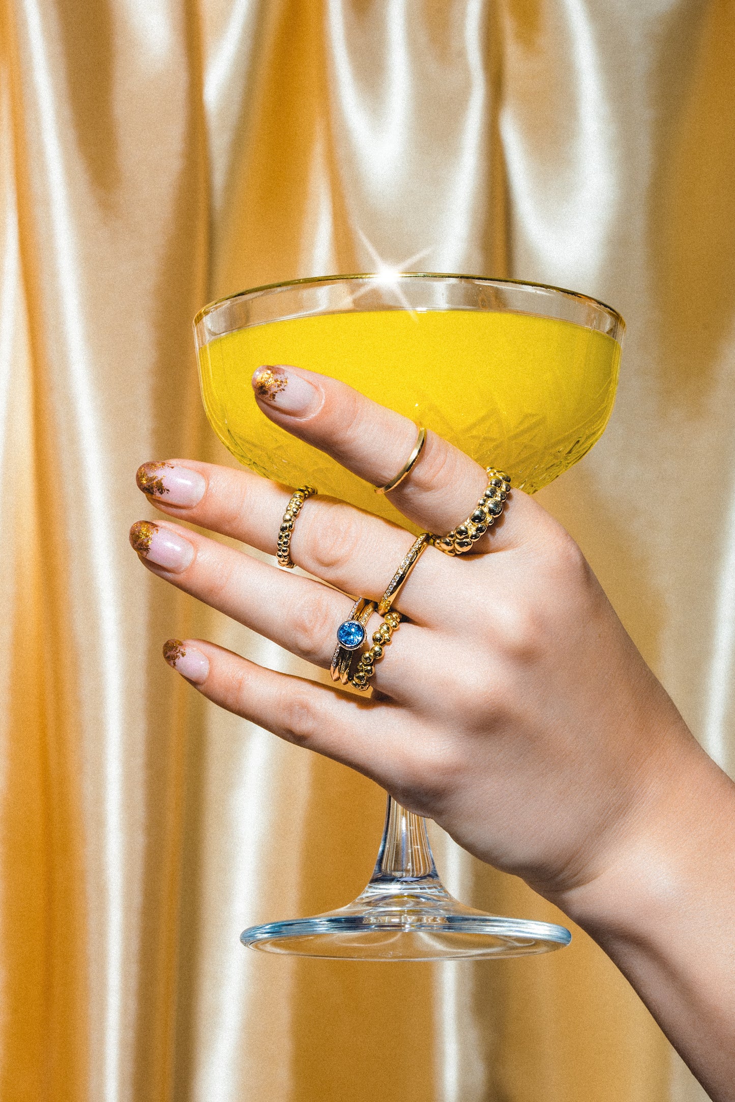 Aquamarine Saturn Ring in Yellow Gold