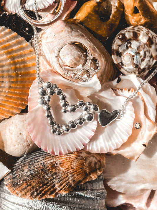Double Bubble Heart Necklace in Sterling Silver