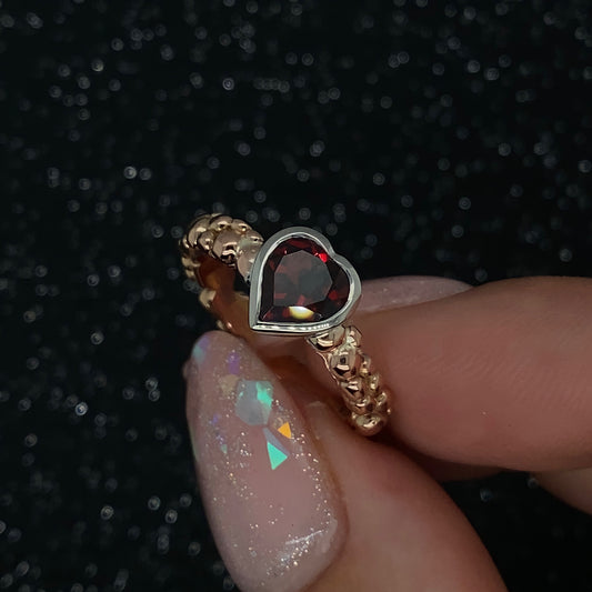 Heart Garnet Bubble Ring