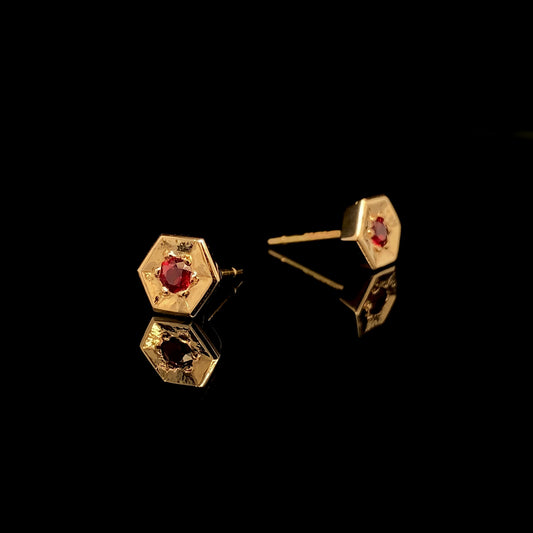 Ruby Hex Studs in Rose Gold