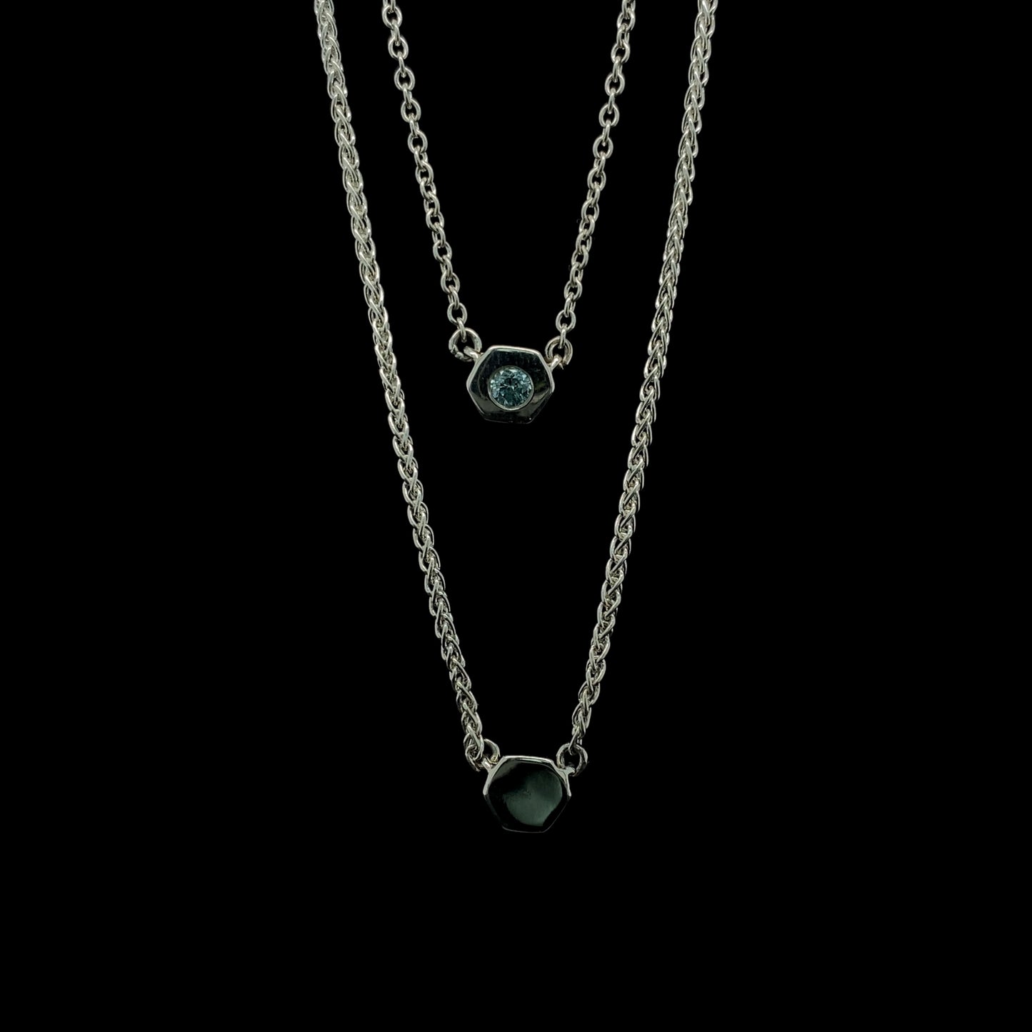 Blue Diamond Hex Necklace in Sterling Silver