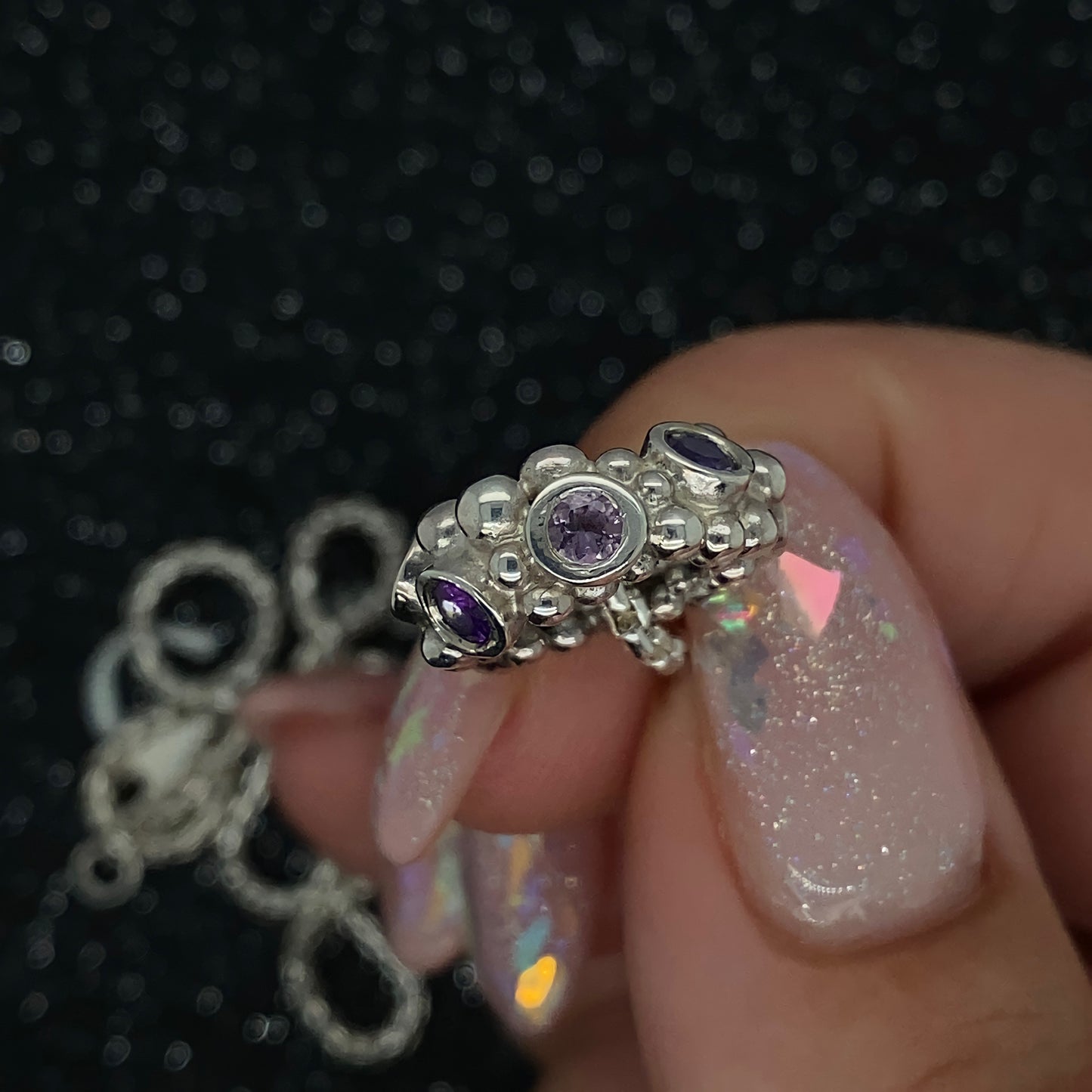 Amethyst Bubble Link in Sterling Silver