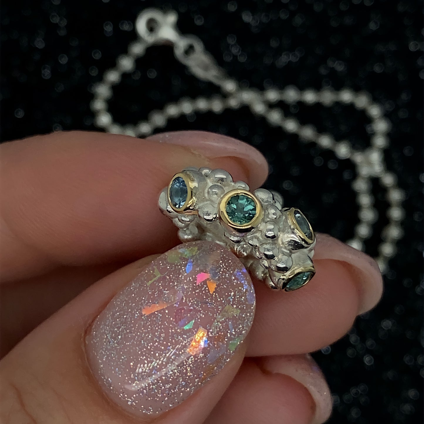 Aqua & Tourmaline Bubble Link in Sterling Silver