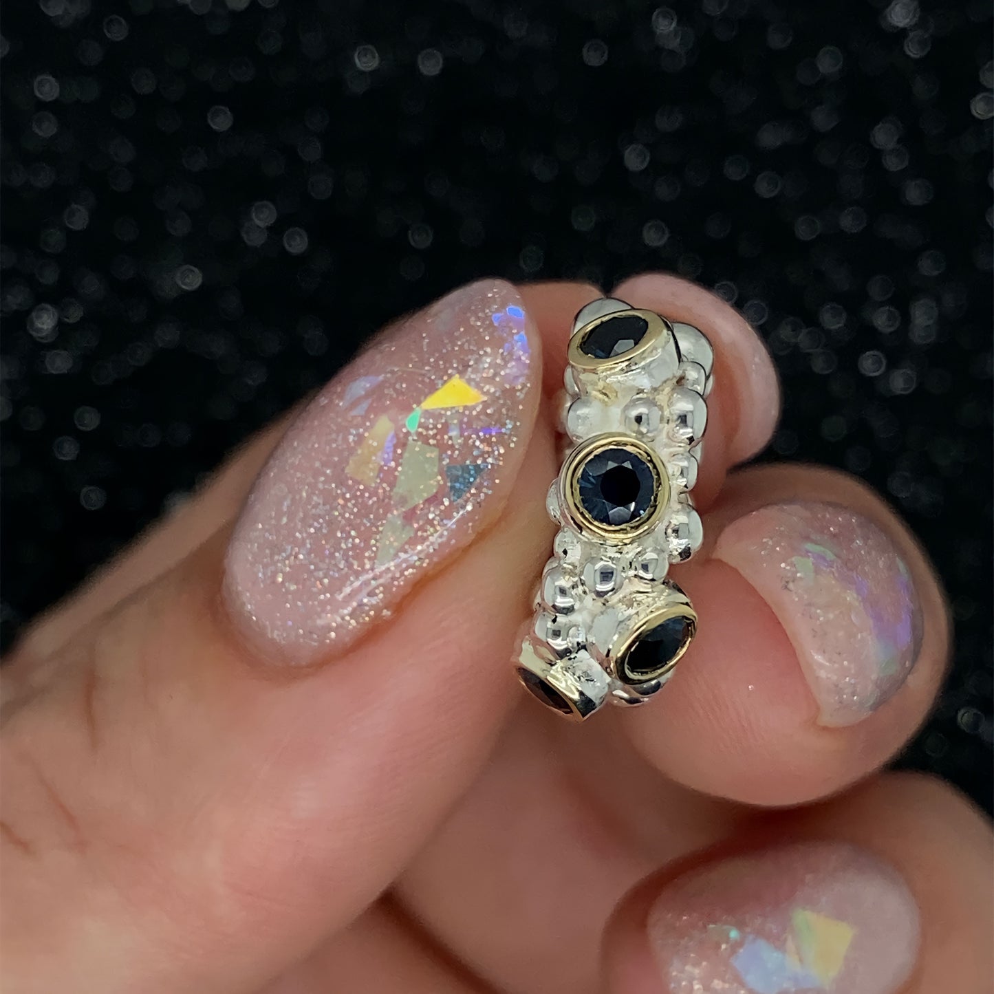 Blue Sapphire Bubble Link in Sterling Silver