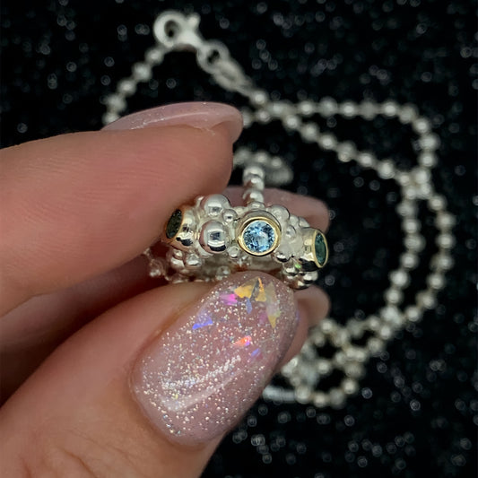 Aqua & Tourmaline Bubble Link in Sterling Silver