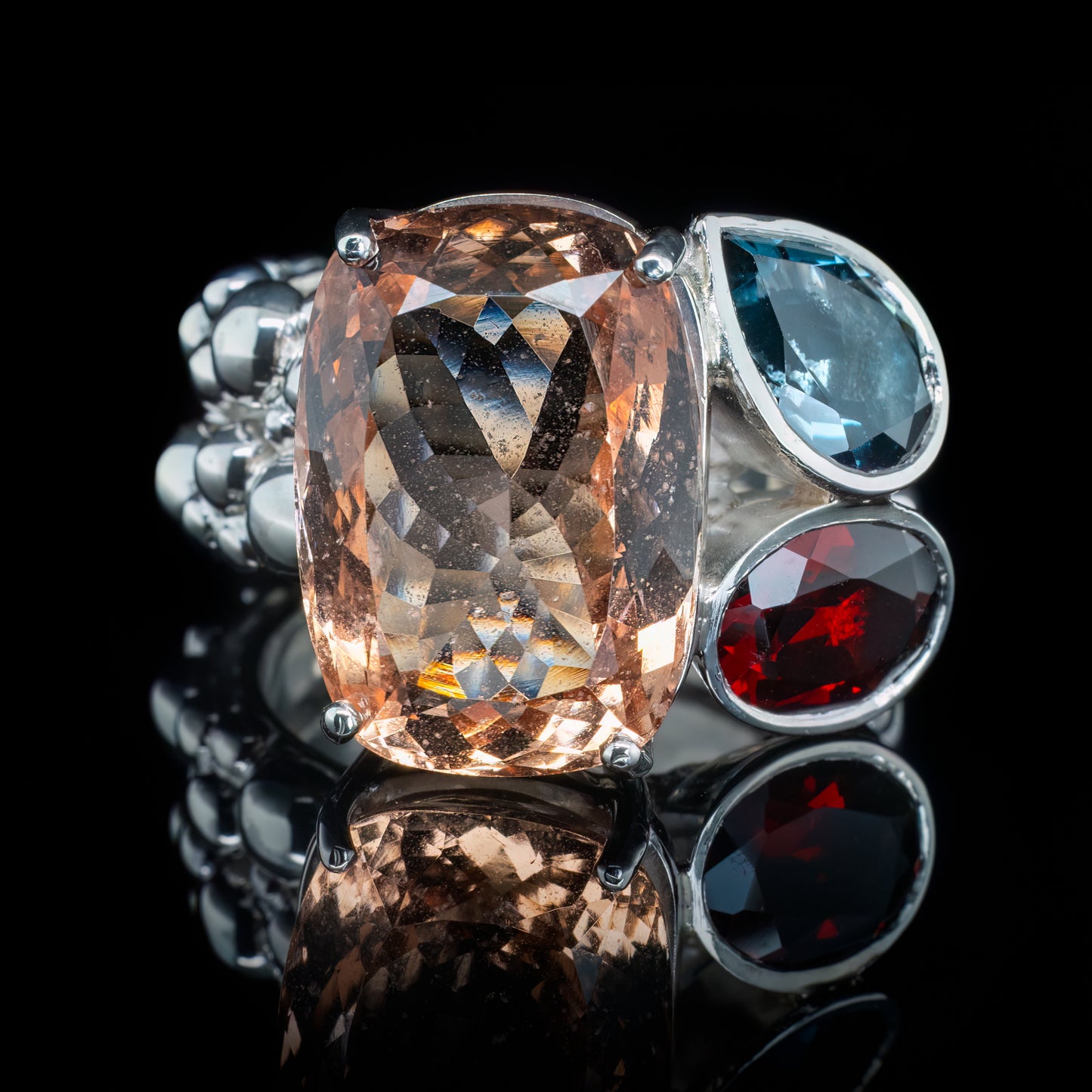 Morganite Triple Stone Statement Ring