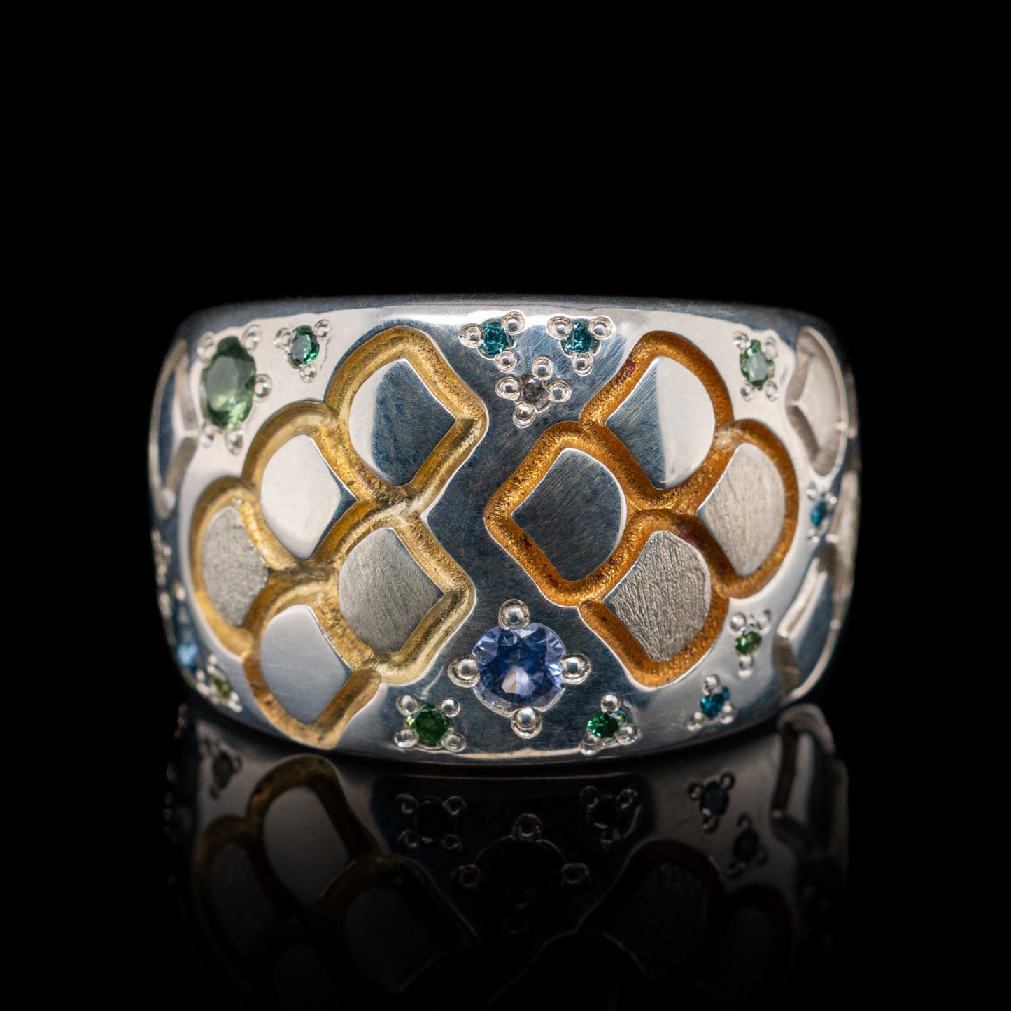 Chunky Engraved Mermaid Scales Gemstone Set Ring