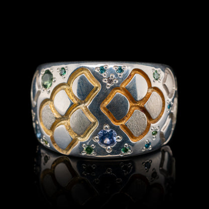 Chunky Engraved Mermaid Scales Gemstone Set Ring