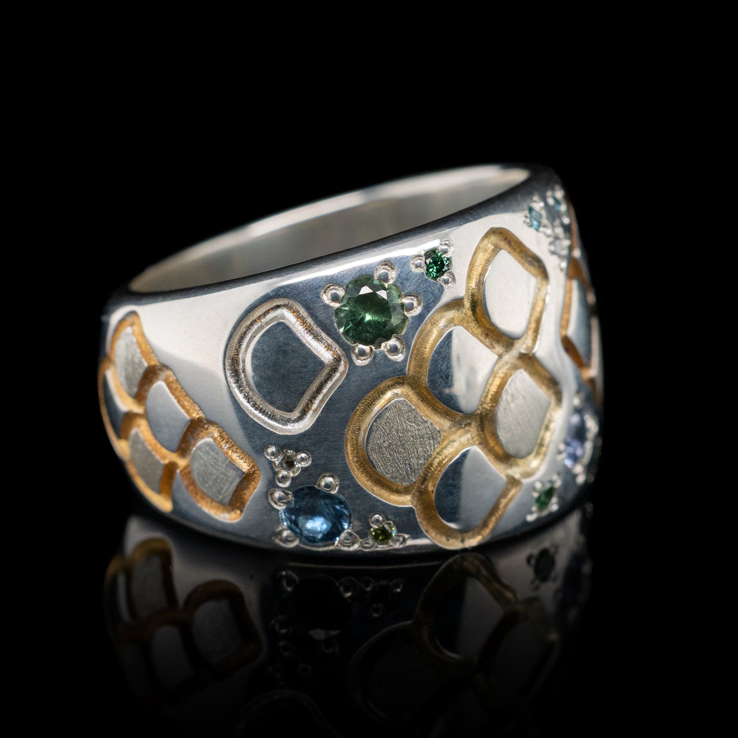 Chunky Engraved Mermaid Scales Gemstone Set Ring