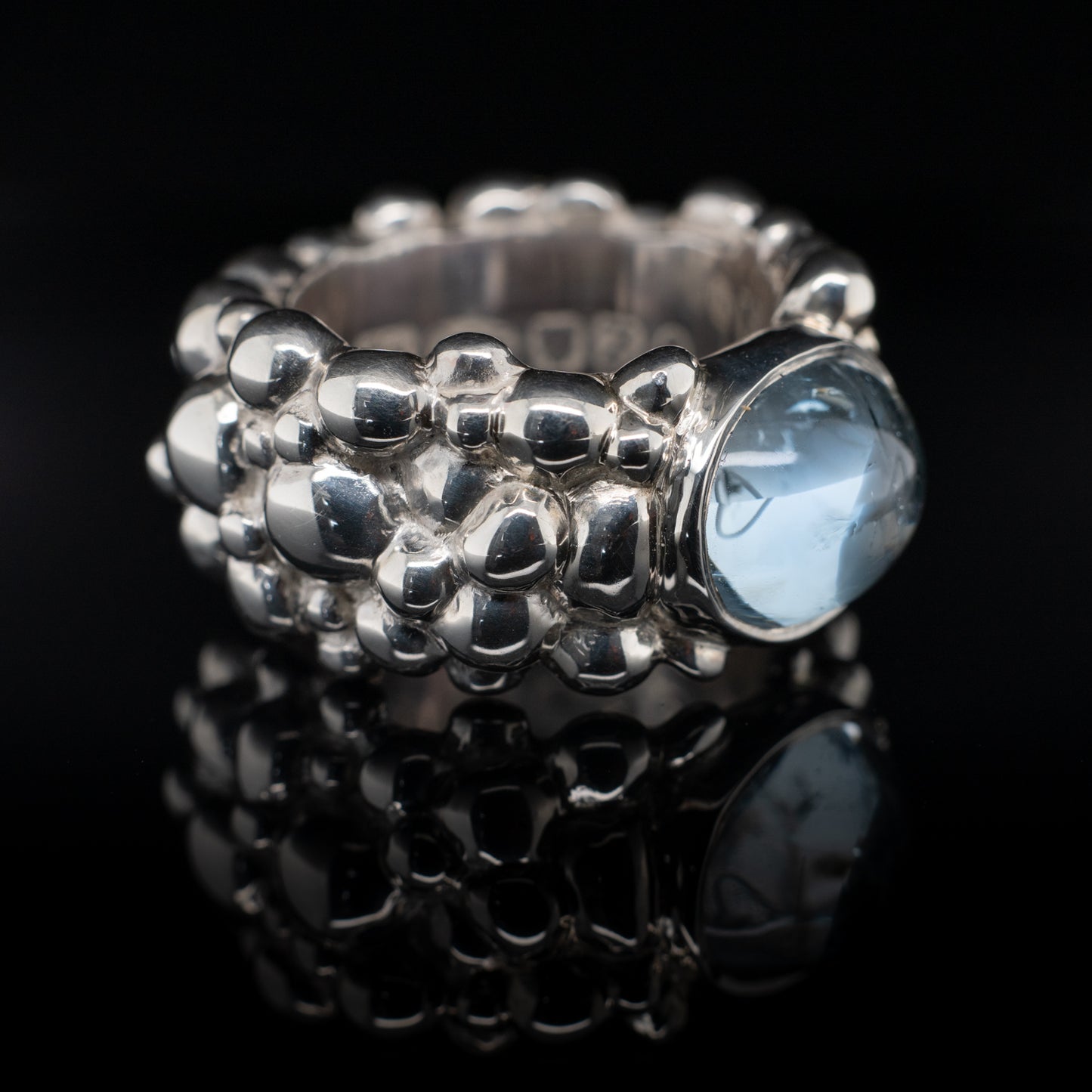 Chunky Sterling Silver Bubble Ring with Aquamarine Cabochons