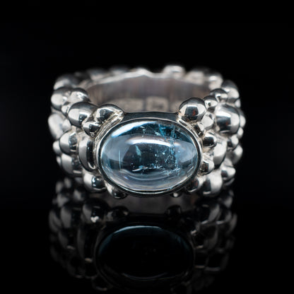 Chunky Sterling Silver Bubble Ring with Aquamarine Cabochons