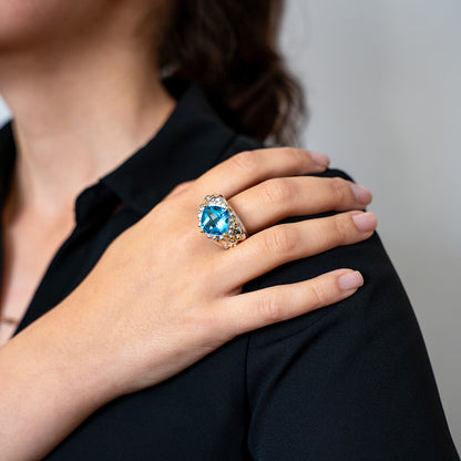 Aquamarine Triple Band Ring with Diamonds