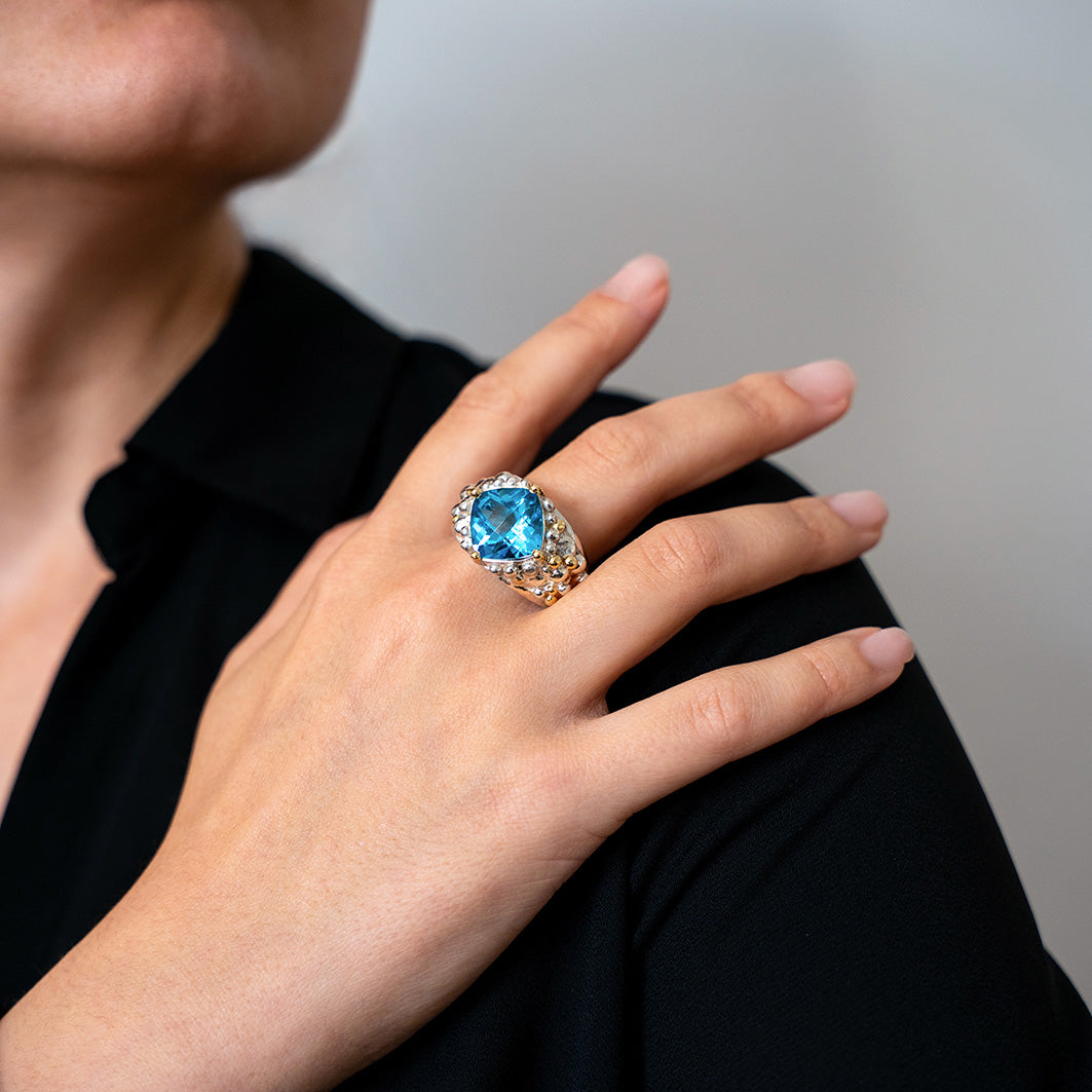 Aquamarine Triple Band Ring with Diamonds