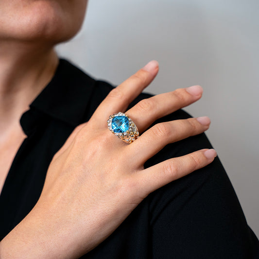 Aquamarine Triple Band Ring with Diamonds