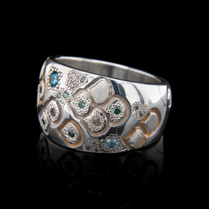 Chunky Mermaid Flush Scale Ring with Blue Diamonds