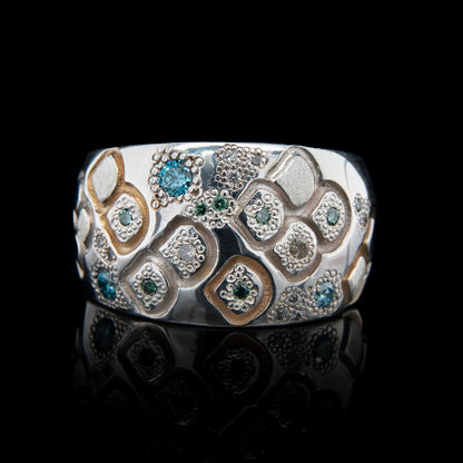 Chunky Mermaid Flush Scale Ring with Blue Diamonds