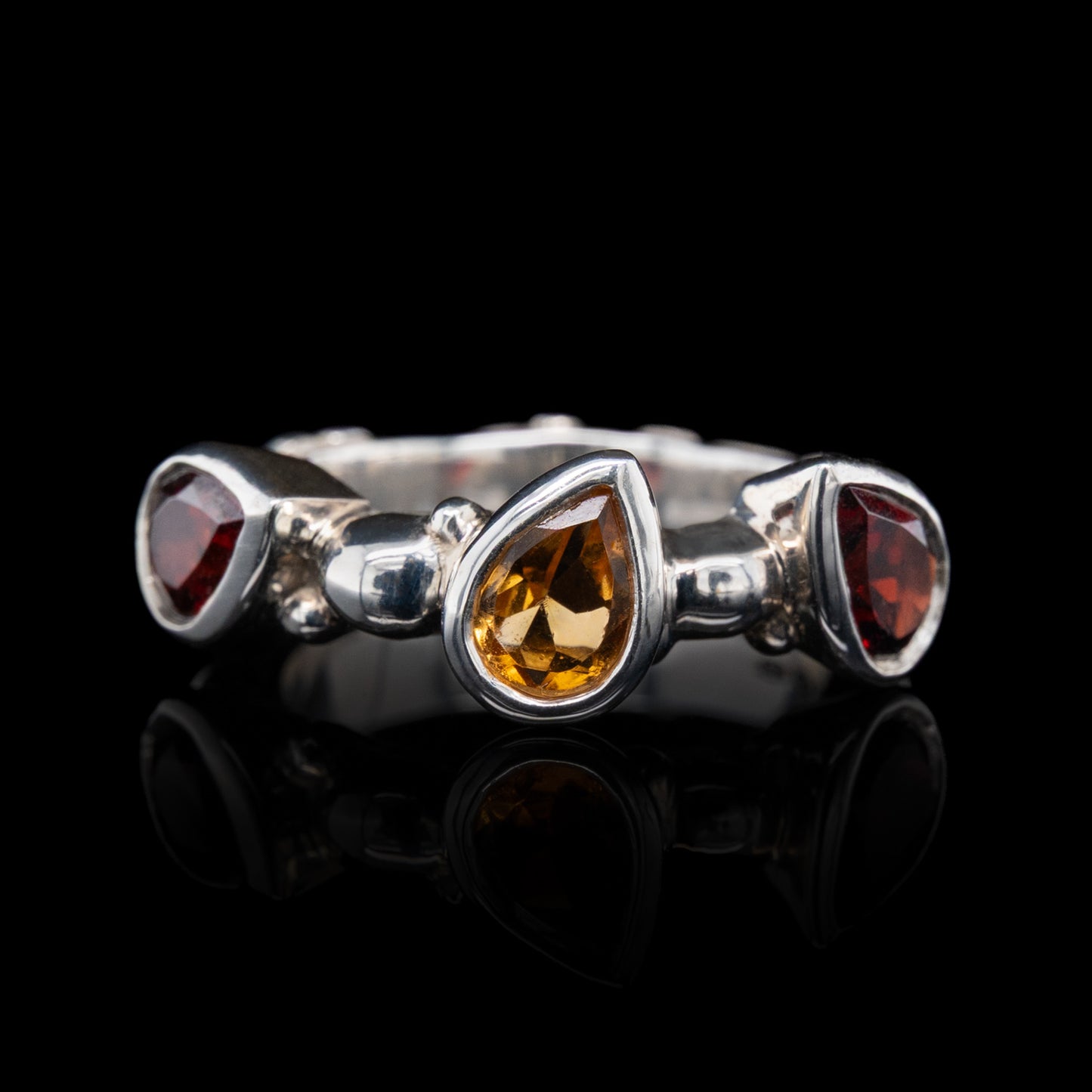 Red & Orange Garnet Silver Bubble Ring