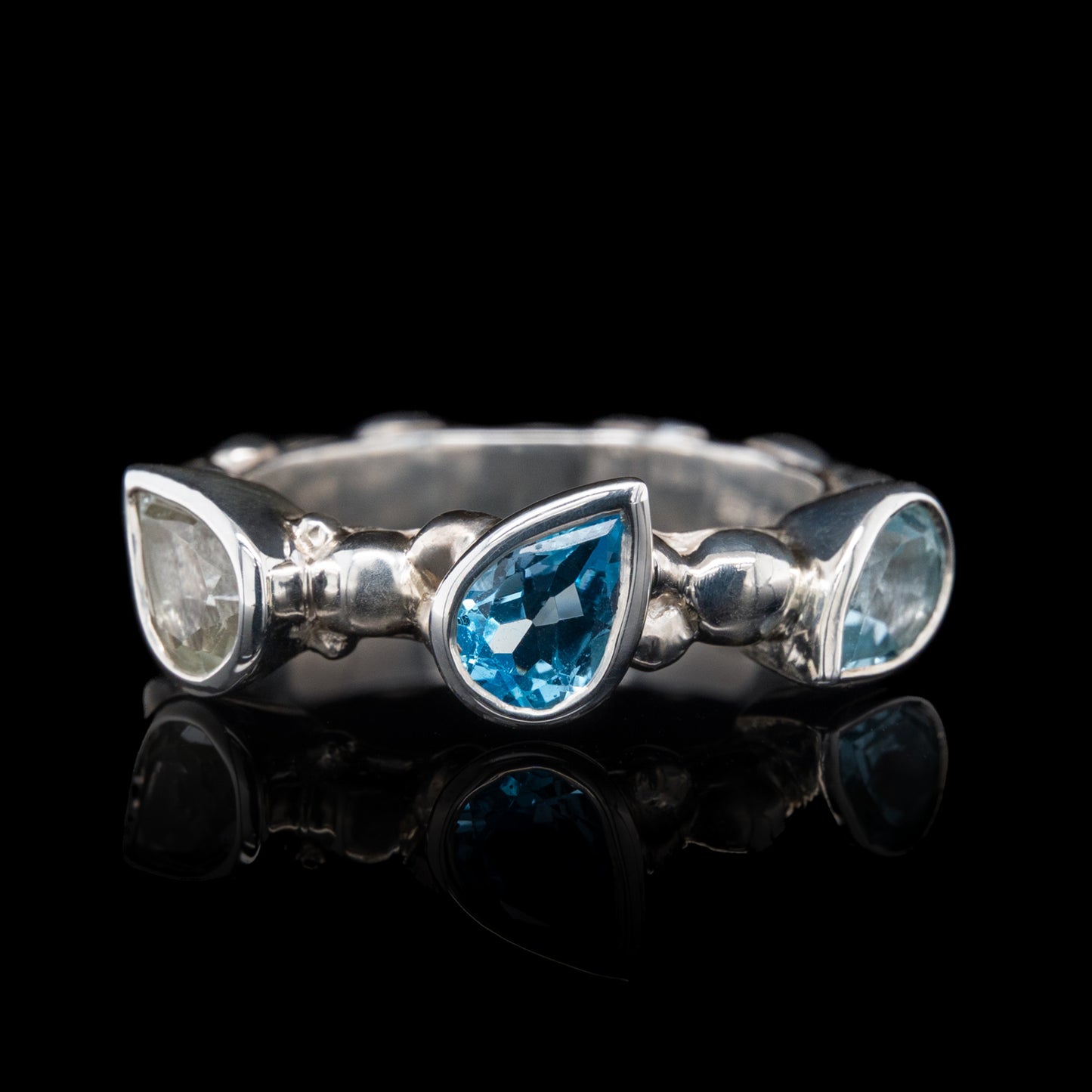 Blue Topaz & Green Amethyst Silver Bubble Ring