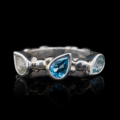 Blue Topaz & Green Amethyst Silver Bubble Ring