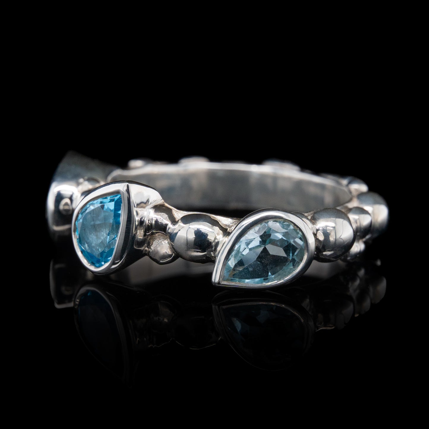 Blue Topaz & Green Amethyst Silver Bubble Ring