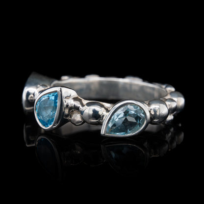 Blue Topaz & Green Amethyst Silver Bubble Ring