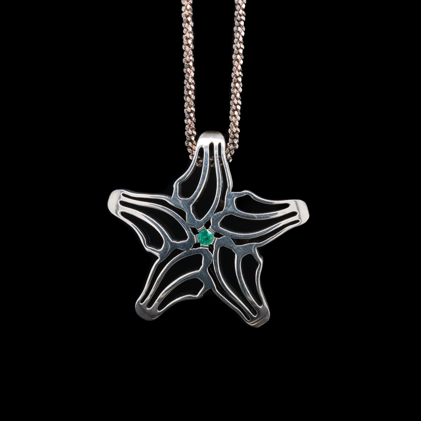 Reversible Starfish Slider Pendant with Green Emerald & Black Diamond