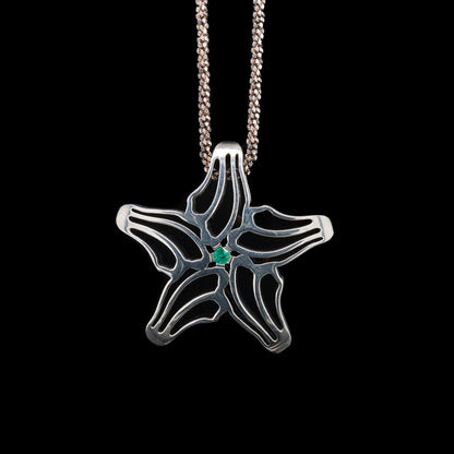 Reversible Starfish Slider Pendant with Green Emerald & Black Diamond