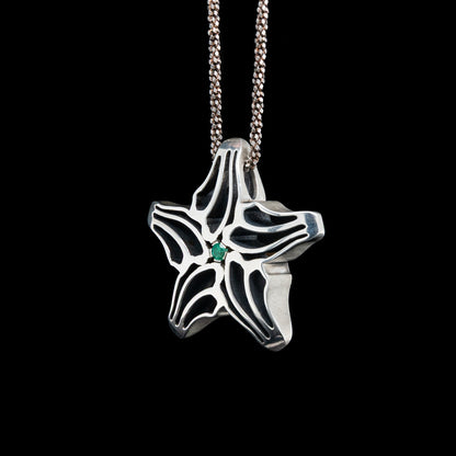 Reversible Starfish Slider Pendant with Green Emerald & Black Diamond