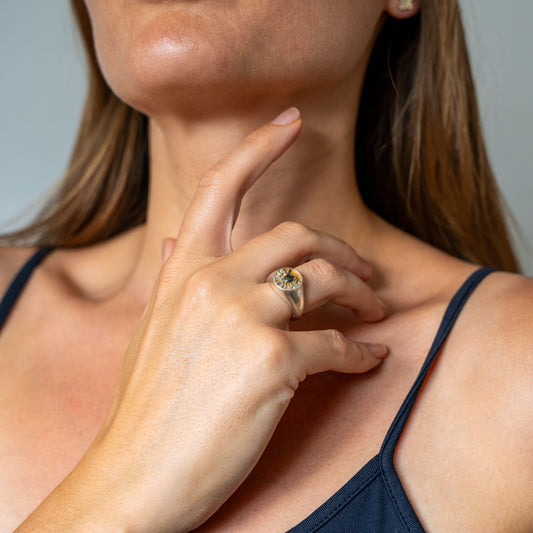 Let Me Show You The World in My Eyes Signet Ring in Silver with Gold Iris