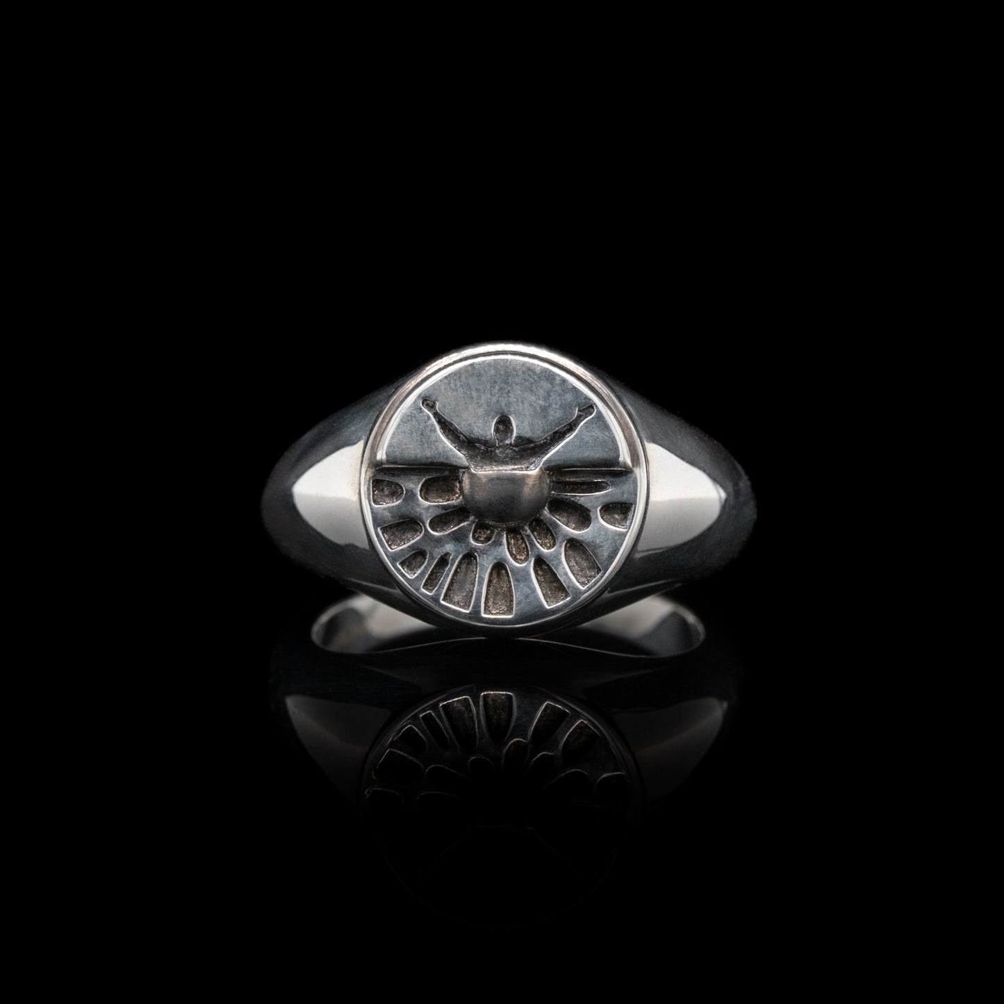 Let Me Show You The World In My Eyes Signet Ring in Silver & Black Rhodium