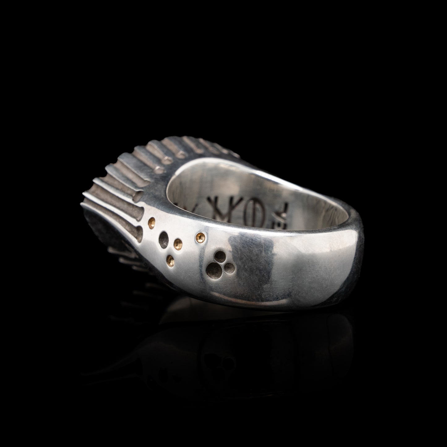 A Vision Etched In Starlight Full Eye Statement Ring in Silver with Gold Iris
