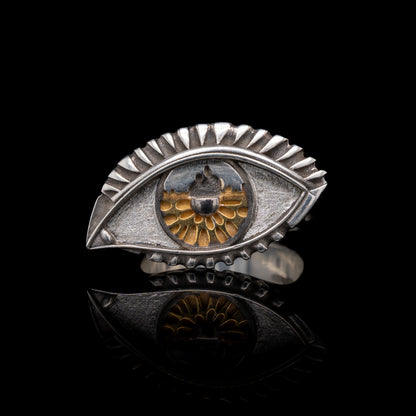 A Vision Etched In Starlight Full Eye Statement Ring in Silver with Gold Iris