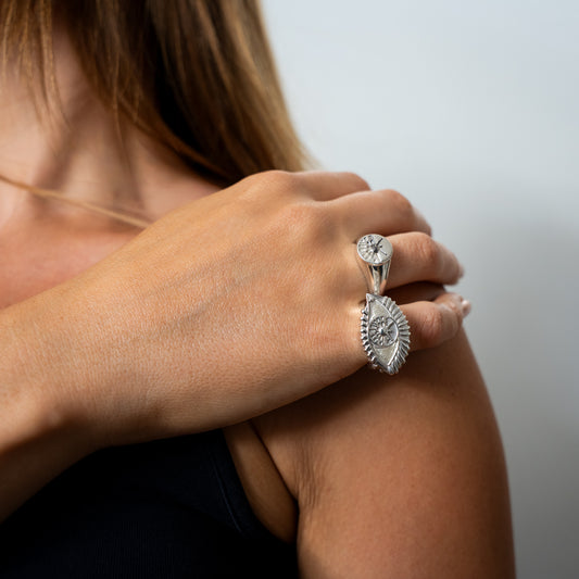 A Vision Etched In Starlight Full Eye Statement Ring in Silver