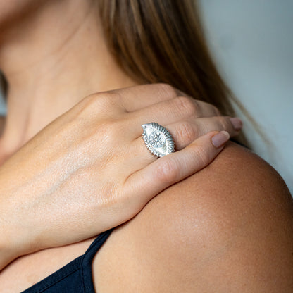 A Vision Etched In Starlight Full Eye Statement Ring in Silver