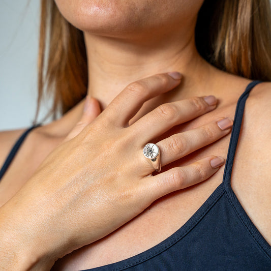 Let Me Show You The World In My Eyes Signet Ring in Silver with Black Diamond
